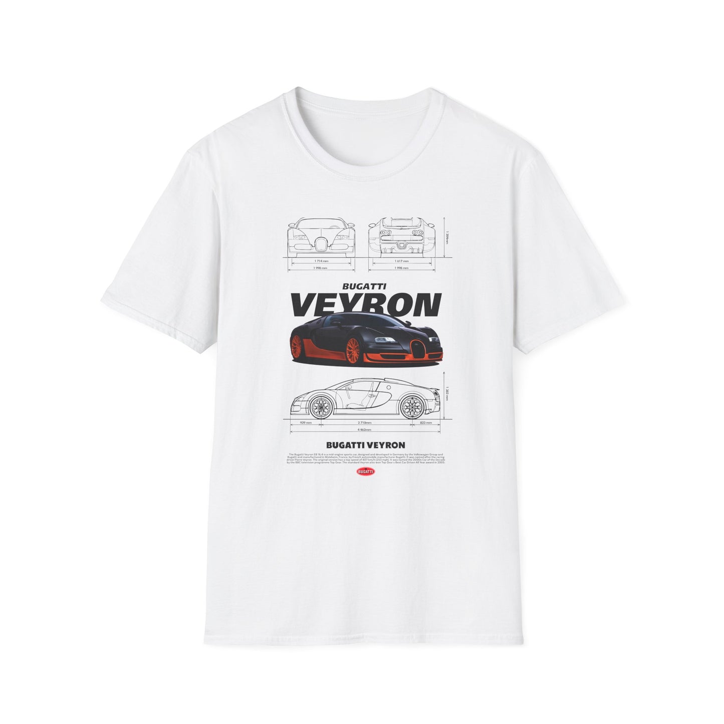 Bugatti Veyron Automotive Tee | HyperCar Blueprint Mens T-Shirt