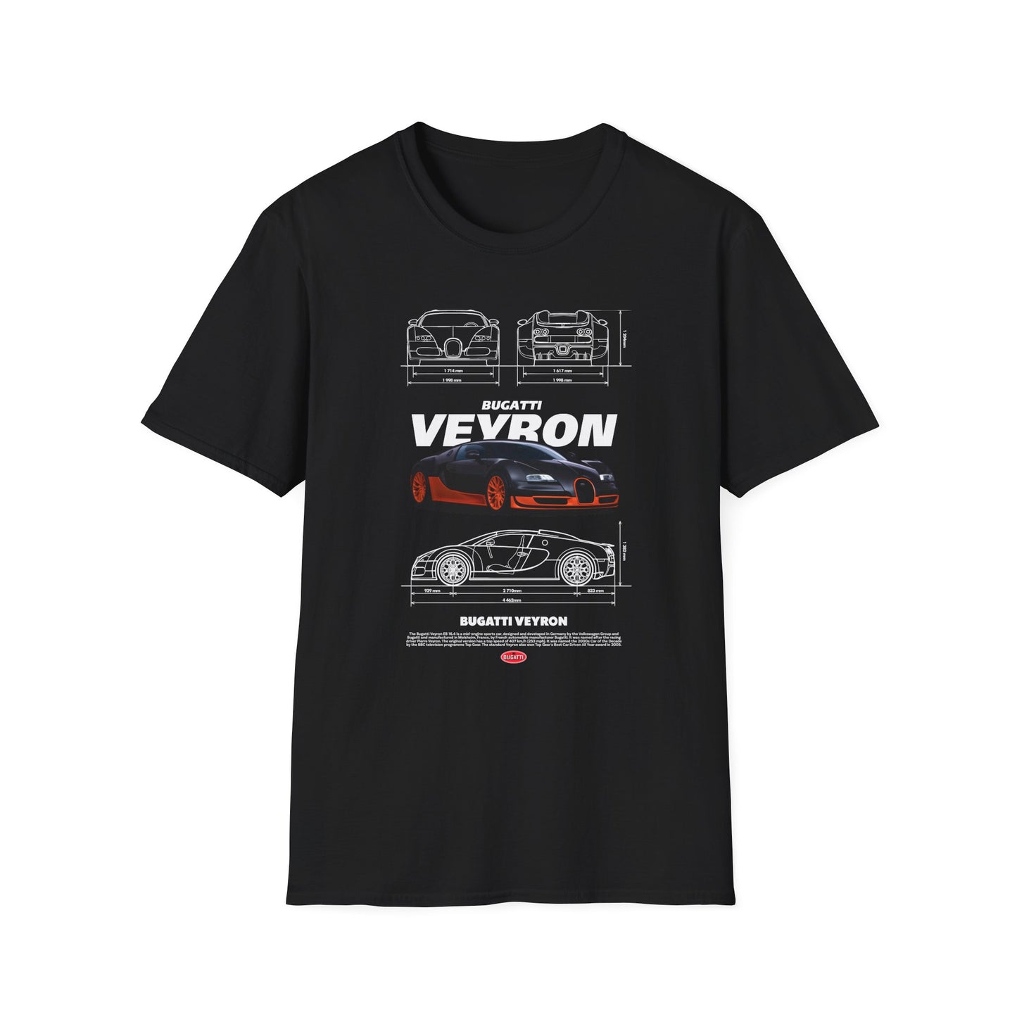 Bugatti Veyron Automotive Tee | HyperCar Blueprint Mens T-Shirt