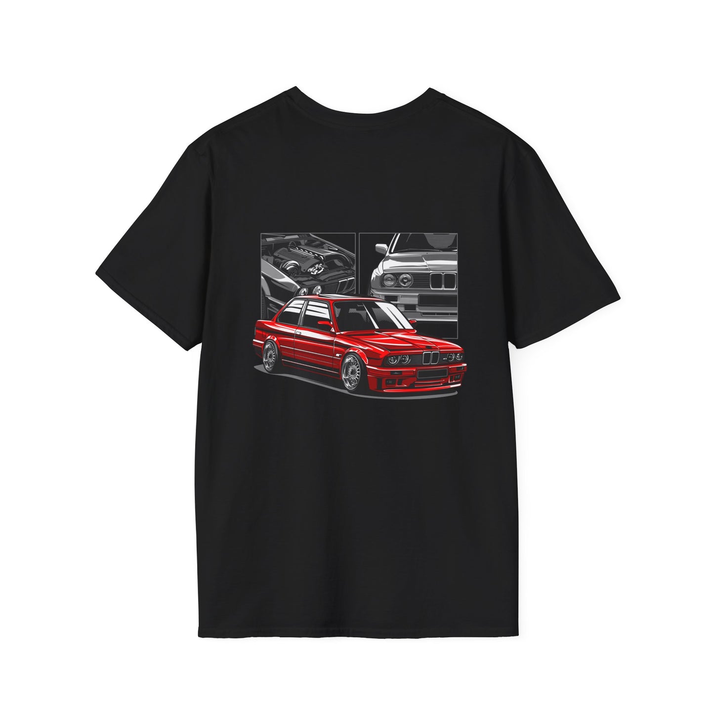 Graphic Tee - BMW M Logo Front and Red Comic Book Panel Back Design