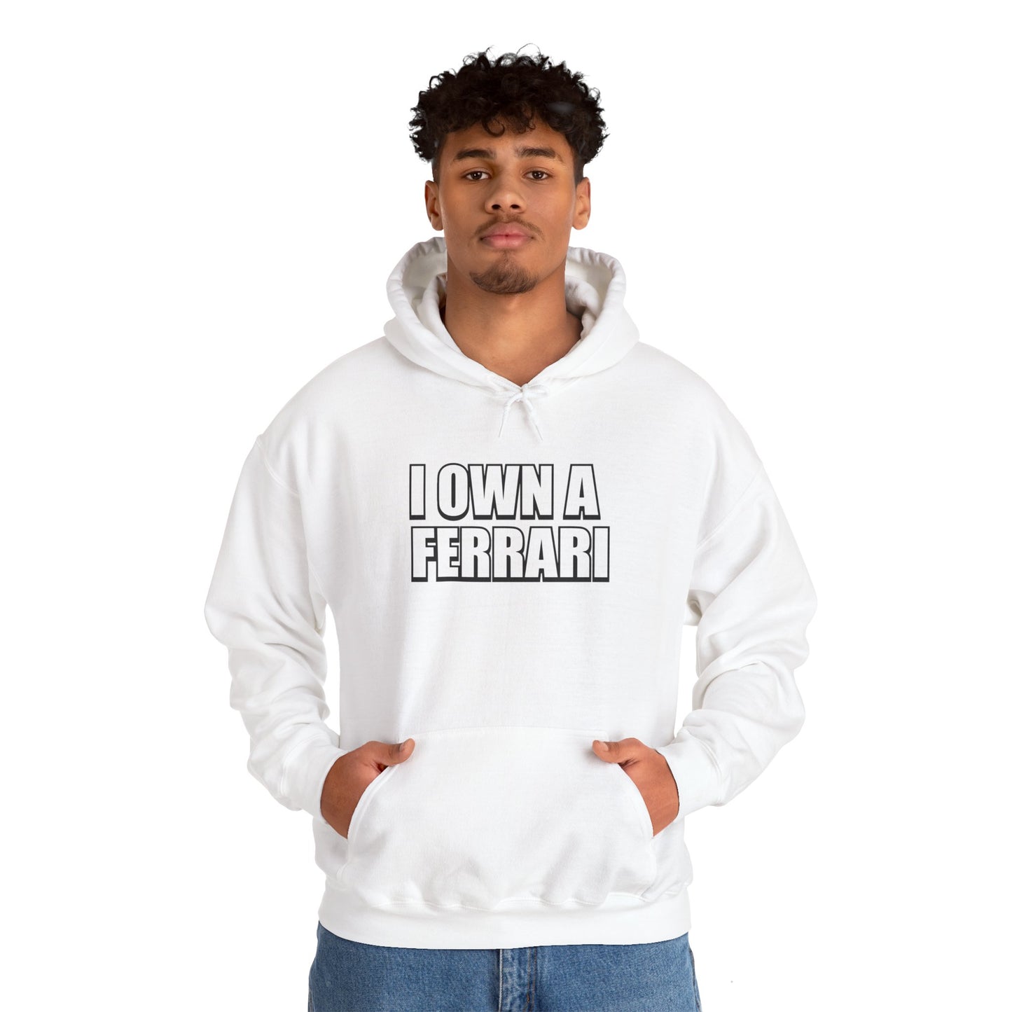 Hooded Sweatshirt - Meme Font 'I Own a Ferrari' with Lego Ferrari Back Design